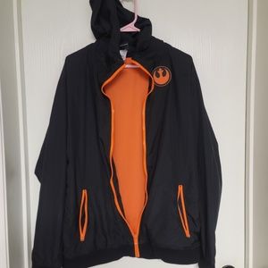 mens full zip and hooded Star Wars black and orange rebel alliance sweatshirt